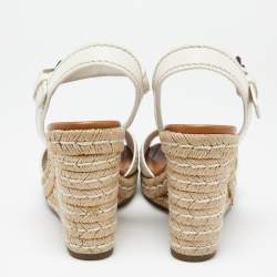 Pre Owned Prada White Leather Flaviana Open Toe Ankle Strap Wedge Sandals Size 40