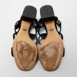 Pre Owned Prada Black Suede Grommet Block Heel Slingback Sandals Size 37.5