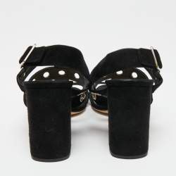 Pre Owned Prada Black Suede Grommet Block Heel Slingback Sandals Size 37.5