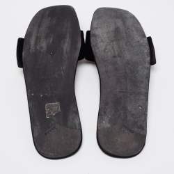 Pre Owned Prada Black Velvet Studded Flat Slides Size 41