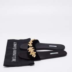 Pre Owned Prada Black Velvet Studded Flat Slides Size 41