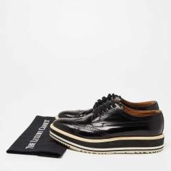 Pre Owned Prada Black Brogue Leather Wingtip Platform Derby Sneakers Size 41.5