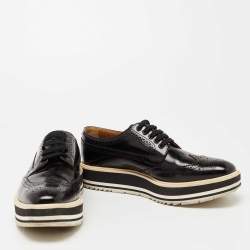 Pre Owned Prada Black Brogue Leather Wingtip Platform Derby Sneakers Size 41.5