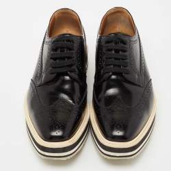 Pre Owned Prada Black Brogue Leather Wingtip Platform Derby Sneakers Size 41.5