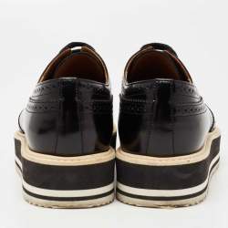 Pre Owned Prada Black Brogue Leather Wingtip Platform Derby Sneakers Size 41.5