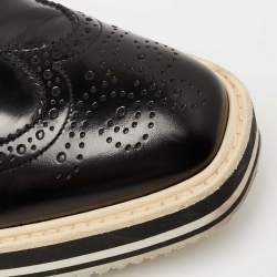 Pre Owned Prada Black Brogue Leather Wingtip Platform Derby Sneakers Size 41.5