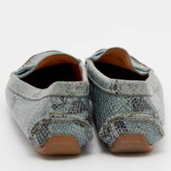 Pre Owned Prada Blue Snakeskin Embossed Leather Driver Loafers Size 35.5