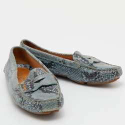 Pre Owned Prada Blue Snakeskin Embossed Leather Driver Loafers Size 35.5