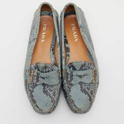 Pre Owned Prada Blue Snakeskin Embossed Leather Driver Loafers Size 35.5