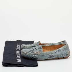 Pre Owned Prada Blue Snakeskin Embossed Leather Driver Loafers Size 35.5