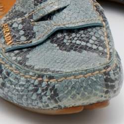 Pre Owned Prada Blue Snakeskin Embossed Leather Driver Loafers Size 35.5