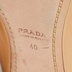 Pre Owned Prada Beige/Black Leather Bow Detail Ballet Flats Size 40