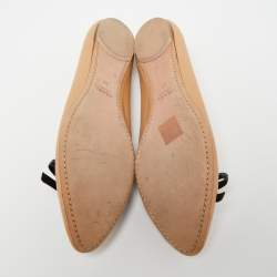 Pre Owned Prada Beige/Black Leather Bow Detail Ballet Flats Size 40