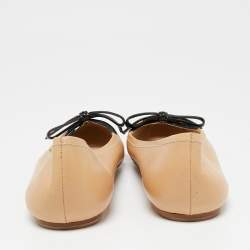 Pre Owned Prada Beige/Black Leather Bow Detail Ballet Flats Size 40