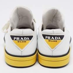 Pre Owned Prada White Leather Logo Low-Top Sneakers Size 39
