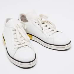 Pre Owned Prada White Leather Logo Low-Top Sneakers Size 39