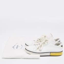 Pre Owned Prada White Leather Logo Low-Top Sneakers Size 39