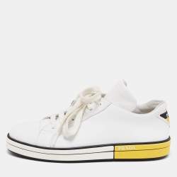 Pre Owned Prada White Leather Logo Low-Top Sneakers Size 39