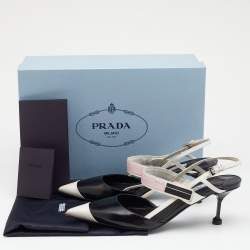Pre Owned Prada Multicolor Leather Slingback 65 Kitten Heel Sandals Size 37