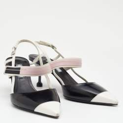 Pre Owned Prada Multicolor Leather Slingback 65 Kitten Heel Sandals Size 37
