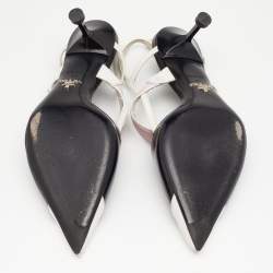 Pre Owned Prada Multicolor Leather Slingback 65 Kitten Heel Sandals Size 37