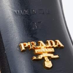 Pre Owned Prada Black/Gold Satin And Leather Criss Cross Ankle Strap Sandals Size 37