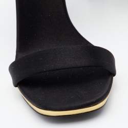 Pre Owned Prada Black/Gold Satin And Leather Criss Cross Ankle Strap Sandals Size 37