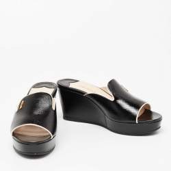 Pre Owned Prada Black Saffiano Patent Leather Wedge Slide Sandals Size 40