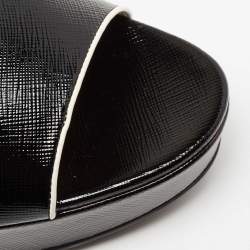 Pre Owned Prada Black Saffiano Patent Leather Wedge Slide Sandals Size 40