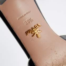 Prada Black Patent Saffiano Leather Crystal Embellished Slide Sandals Size 39.5
