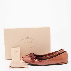 Pre Owned Prada Old Rose/Burgundy Patent Leather Bow Pointed-Toe Ballet Flats Size 38.5