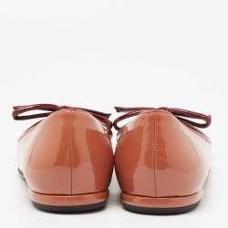 Pre Owned Prada Old Rose/Burgundy Patent Leather Bow Pointed-Toe Ballet Flats Size 38.5