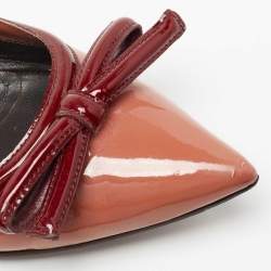 Pre Owned Prada Old Rose/Burgundy Patent Leather Bow Pointed-Toe Ballet Flats Size 38.5