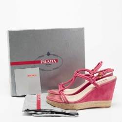 Prada Fuschia Pink Suede Espadrille Wedge Sandals Size 40