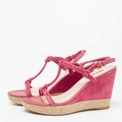 Prada Fuschia Pink Suede Espadrille Wedge Sandals Size 40