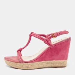 Prada Fuschia Pink Suede Espadrille Wedge Sandals Size 40