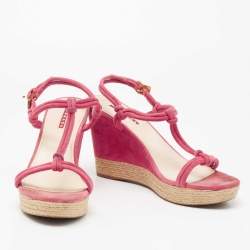 Prada Fuschia Pink Suede Espadrille Wedge Sandals Size 40