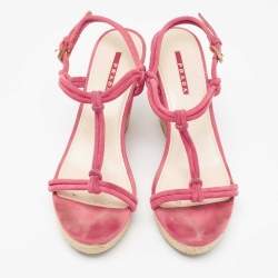 Prada Fuschia Pink Suede Espadrille Wedge Sandals Size 40