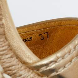 Pre Owned Prada Metallic Gold/Brown Leather Espadrille Wedge Sandals Size 37