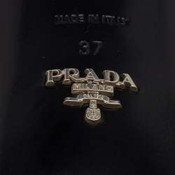 Pre Owned Prada Metallic Silver Leather and Ostrich Feather Slingback Sandals Size 37