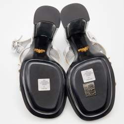 Pre Owned Prada Metallic Silver Leather T-Strap Platform Sandals Size 37