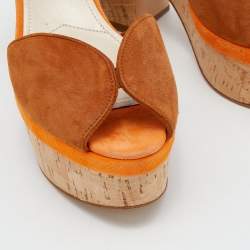 Pre Owned Prada Multicolor Suede Cork Block Heel Ankle Strap Platform Sandals Size 36.5