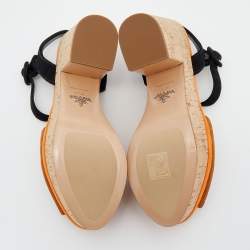 Pre Owned Prada Multicolor Suede Cork Block Heel Ankle Strap Platform Sandals Size 36.5