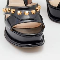 Pre Owned Prada Black Leather Studded Ankle Strap Platform Sandals Size 36.5