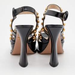 Pre Owned Prada Black Leather Studded Ankle Strap Platform Sandals Size 36.5