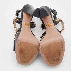 Pre Owned Prada Black Leather Studded Ankle Strap Platform Sandals Size 36.5