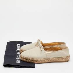 Pre Owned Prada Beige Leather Bow Detail Espadrilles Size 37.5