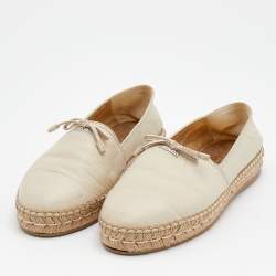 Pre Owned Prada Beige Leather Bow Detail Espadrilles Size 37.5