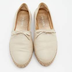 Pre Owned Prada Beige Leather Bow Detail Espadrilles Size 37.5