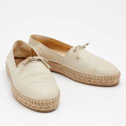 Pre Owned Prada Beige Leather Bow Detail Espadrilles Size 37.5